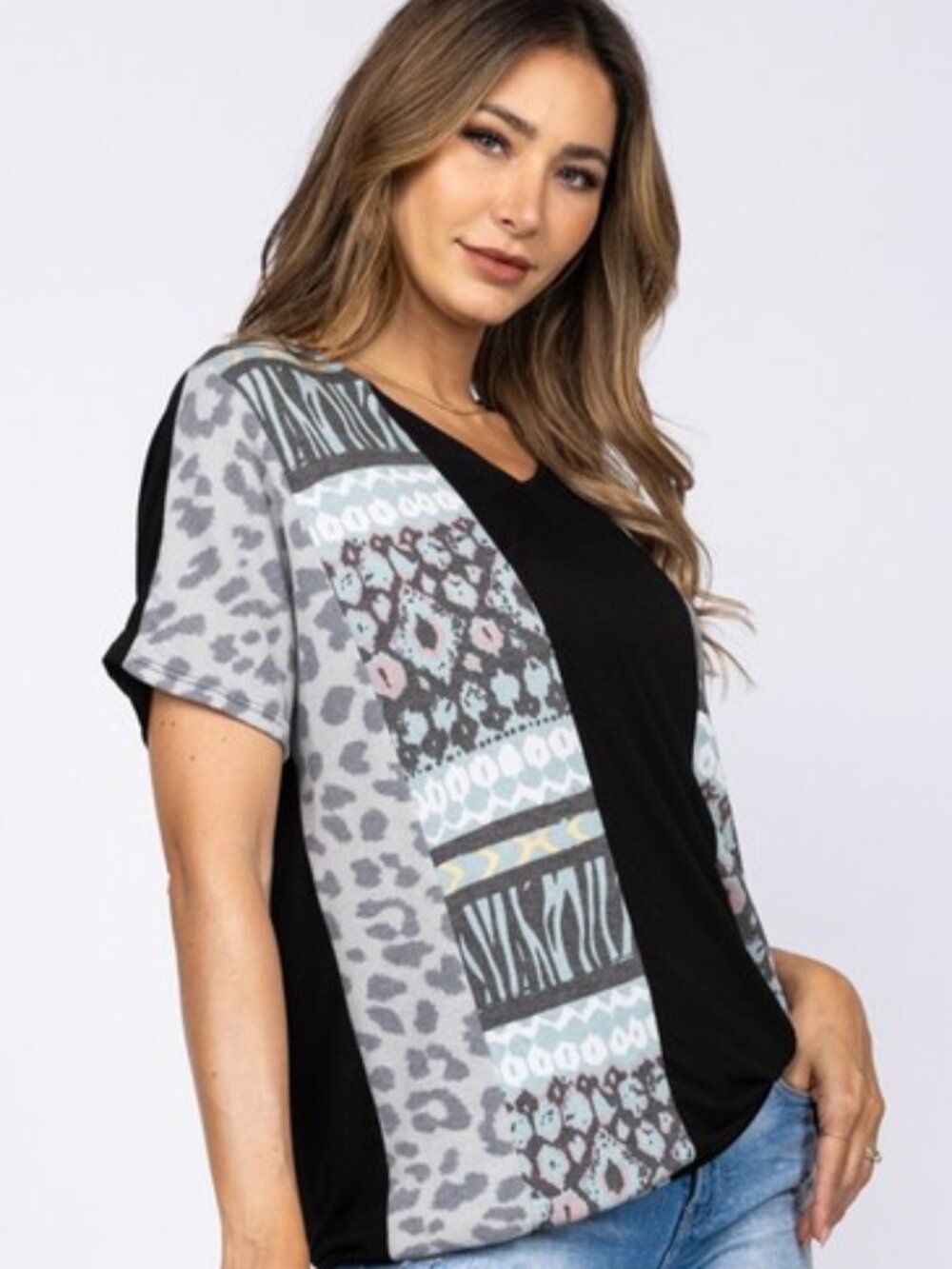 Celeste Mixed Print Color Block Top | Made in USA | NWT | S-XL